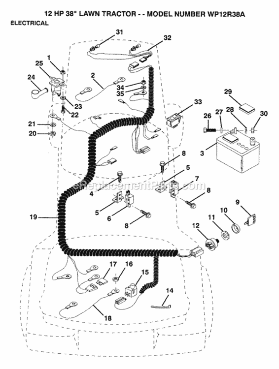 Page E Diagram and Parts List for WP12R38A 1992 Husqvarna Lawn Tractor