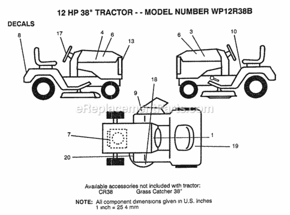 Page B Diagram and Parts List for WP12R38B 1993 Husqvarna Lawn Tractor