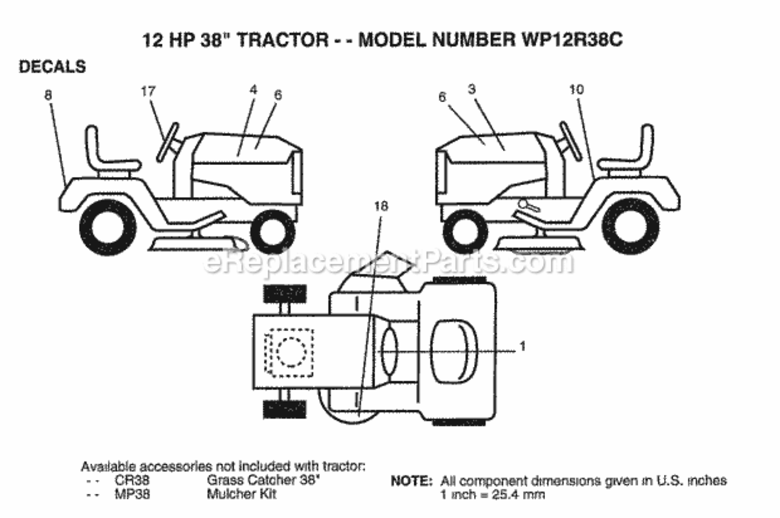 Page D Diagram and Parts List for WP12R38C 1994 Husqvarna Lawn Tractor