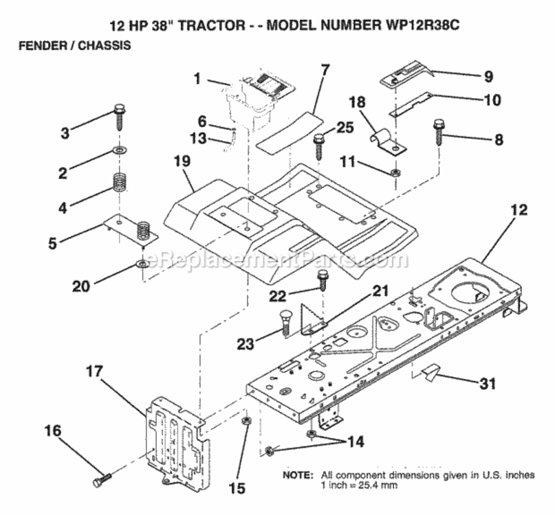 Page G Diagram and Parts List for WP12R38C 1994 Husqvarna Lawn Tractor