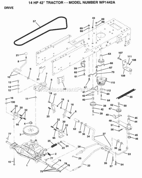 Page C Diagram and Parts List for WP1442A 1994 Husqvarna Lawn Tractor