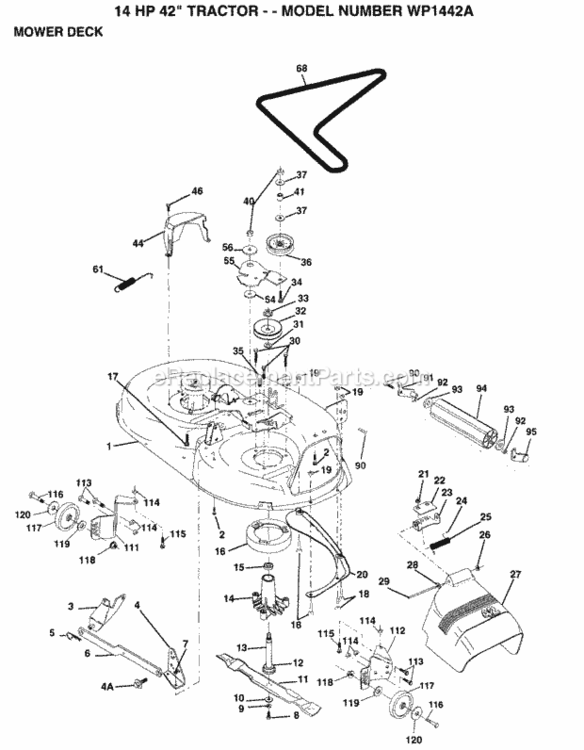 Page F Diagram and Parts List for WP1442A 1994 Husqvarna Lawn Tractor