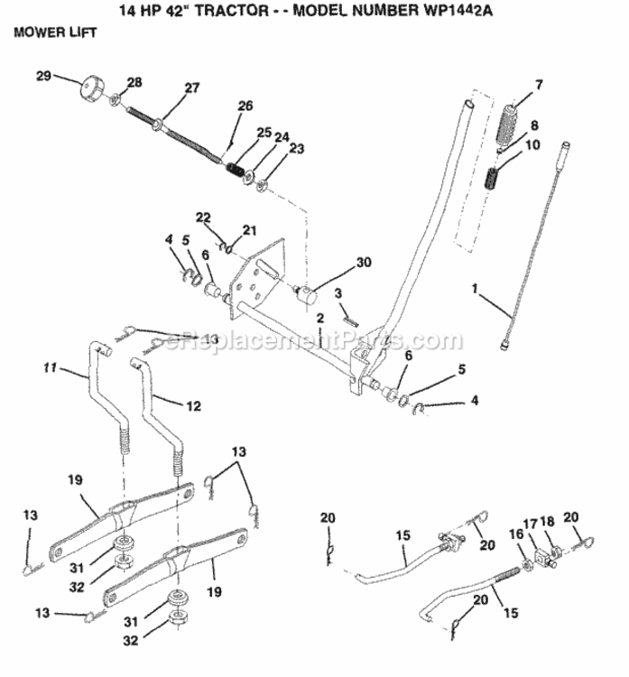 Page G Diagram and Parts List for WP1442A 1994 Husqvarna Lawn Tractor