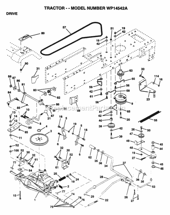 Page D Diagram and Parts List for WP14542A 1995 Husqvarna Lawn Tractor