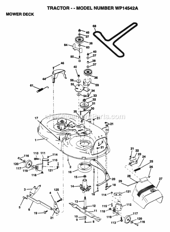 Page G Diagram and Parts List for WP14542A 1995 Husqvarna Lawn Tractor