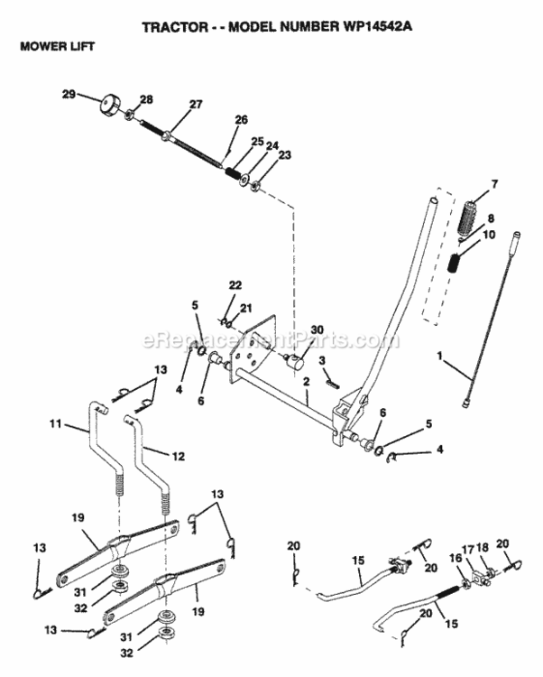 Page H Diagram and Parts List for WP14542A 1995 Husqvarna Lawn Tractor