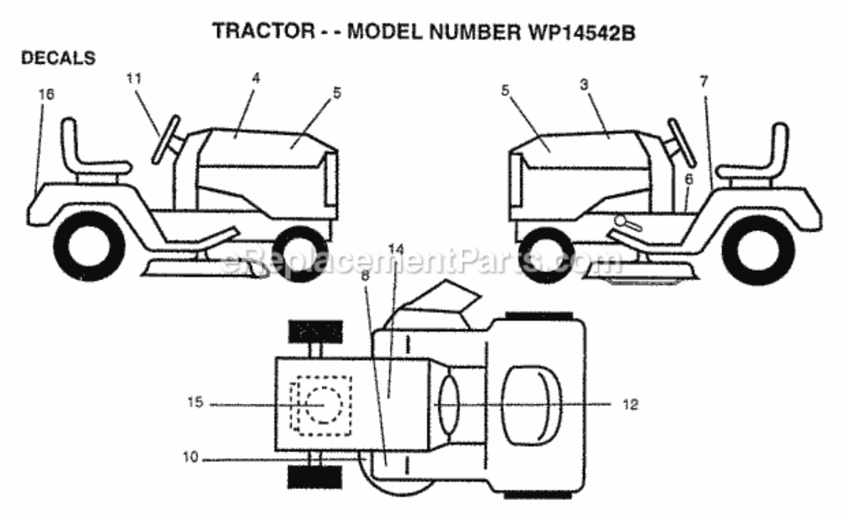 Page B Diagram and Parts List for WP14542B 1997 Husqvarna Lawn Tractor