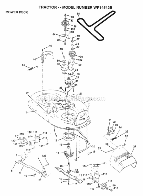 Page F Diagram and Parts List for WP14542B 1997 Husqvarna Lawn Tractor