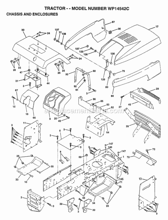 Page A Diagram and Parts List for WP14542C 1997 Husqvarna Lawn Tractor