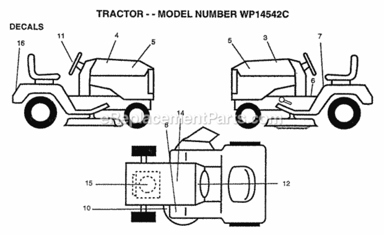 Page B Diagram and Parts List for WP14542C 1997 Husqvarna Lawn Tractor