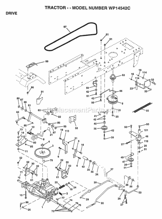 Page C Diagram and Parts List for WP14542C 1997 Husqvarna Lawn Tractor