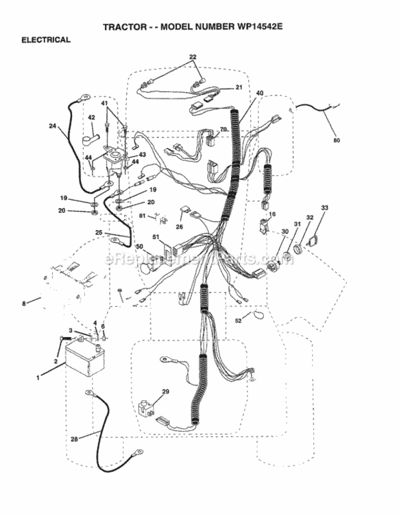 Page E Diagram and Parts List for WP14542E 1998 Husqvarna Lawn Tractor