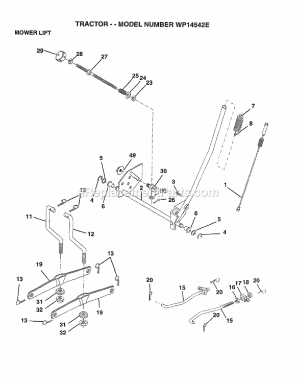 Page H Diagram and Parts List for WP14542E 1998 Husqvarna Lawn Tractor