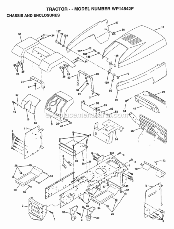 Page A Diagram and Parts List for WP14542F 1999 Husqvarna Lawn Tractor