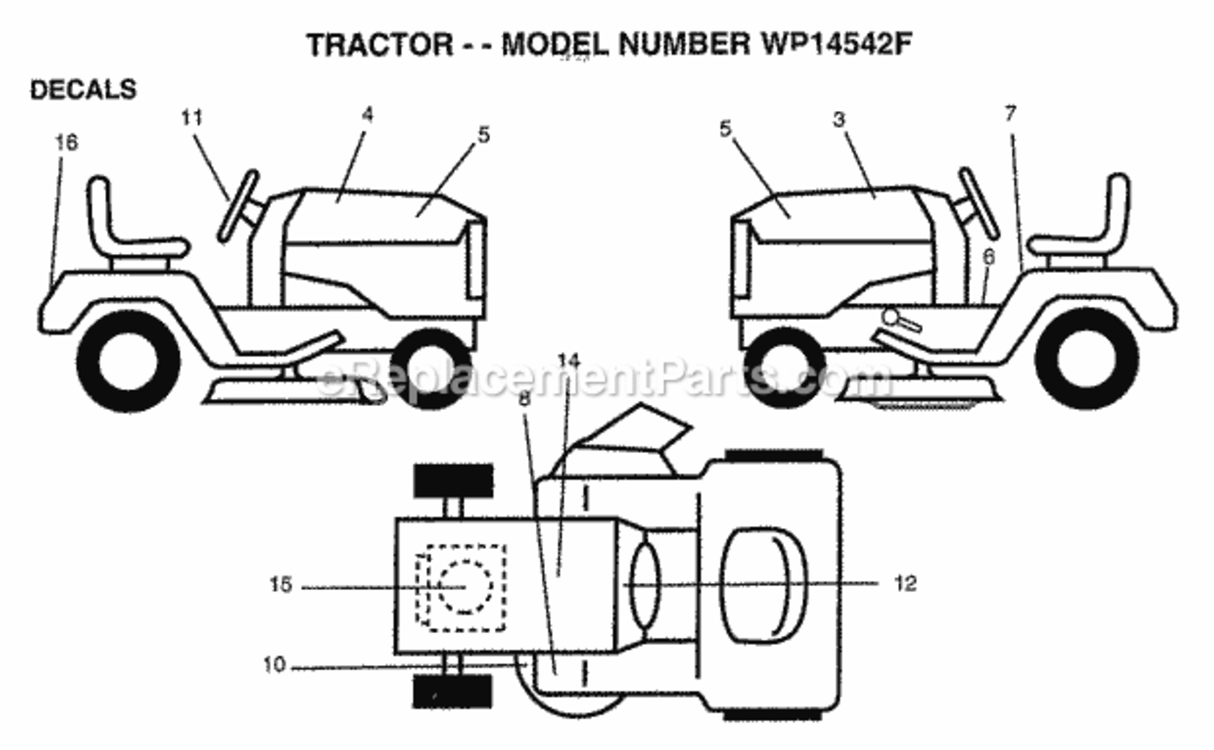 Page B Diagram and Parts List for WP14542F 1999 Husqvarna Lawn Tractor