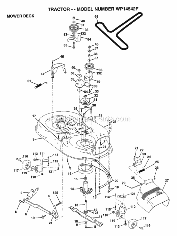 Page F Diagram and Parts List for WP14542F 1999 Husqvarna Lawn Tractor