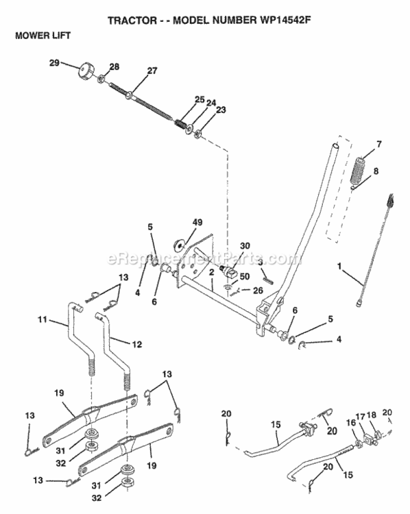 Page G Diagram and Parts List for WP14542F 1999 Husqvarna Lawn Tractor