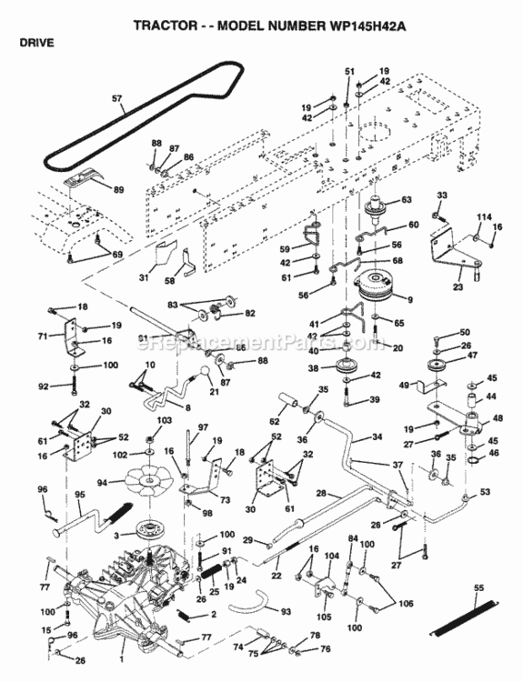 Page C Diagram and Parts List for WP145H42A 1995 Husqvarna Lawn Tractor
