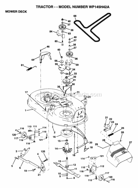 Page G Diagram and Parts List for WP145H42A 1995 Husqvarna Lawn Tractor