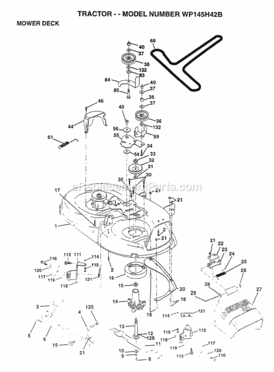 Page F Diagram and Parts List for WP145H42B 1997 Husqvarna Lawn Tractor
