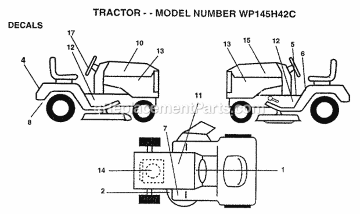 Page B Diagram and Parts List for WP145H42C 1997 Husqvarna Lawn Tractor