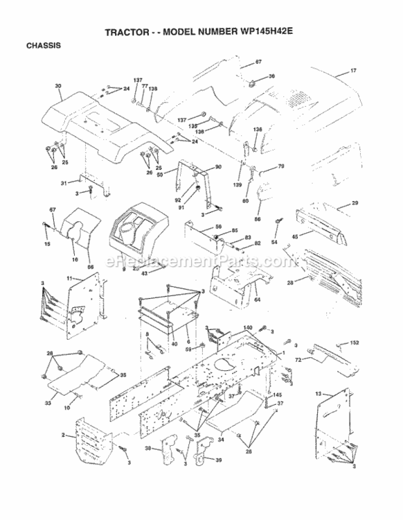 Page A Diagram and Parts List for WP145H42E 1998 Husqvarna Lawn Tractor