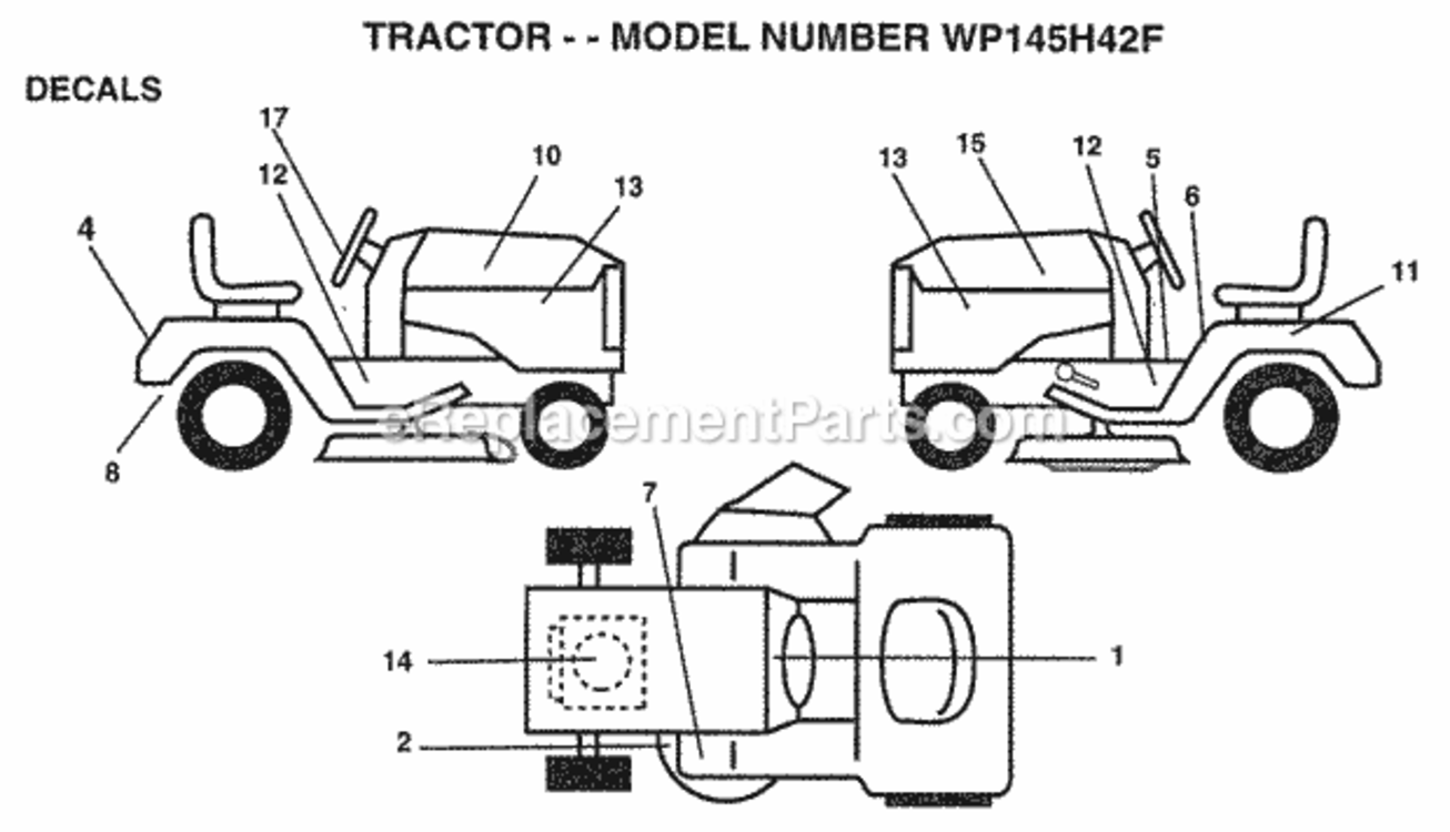 Page B Diagram and Parts List for WP145H42F 1998 Husqvarna Lawn Tractor