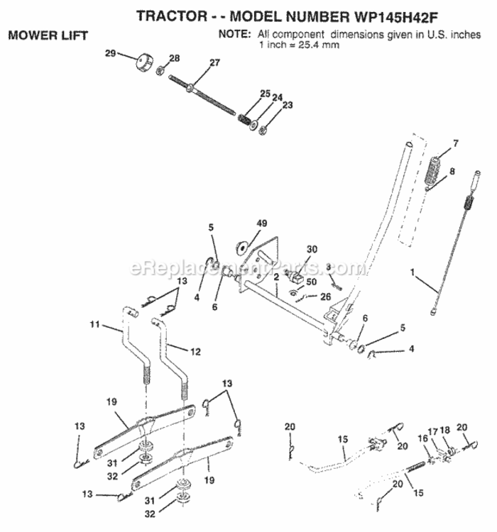 Page H Diagram and Parts List for WP145H42F 1998 Husqvarna Lawn Tractor