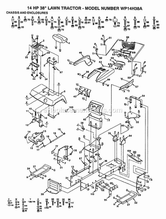 Page B Diagram and Parts List for WP14H38A 1992 Husqvarna Lawn Tractor