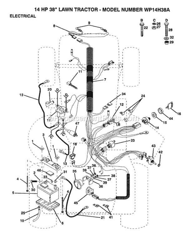 Page E Diagram and Parts List for WP14H38A 1992 Husqvarna Lawn Tractor