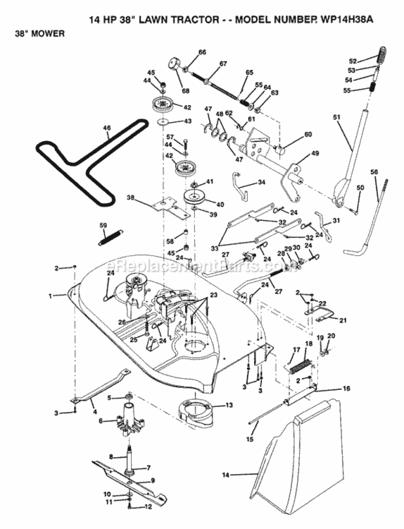 Page F Diagram and Parts List for WP14H38A 1992 Husqvarna Lawn Tractor