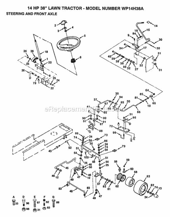 Page H Diagram and Parts List for WP14H38A 1992 Husqvarna Lawn Tractor