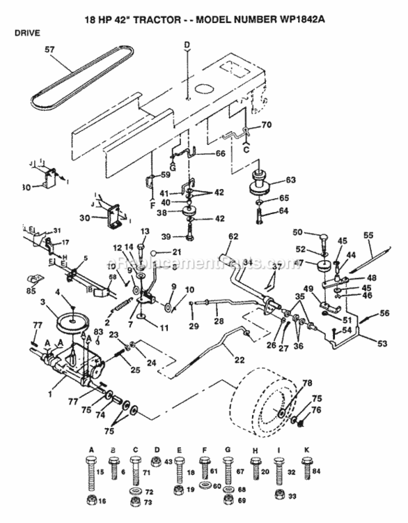 Page C Diagram and Parts List for WP1842A 1992 Husqvarna Lawn Tractor