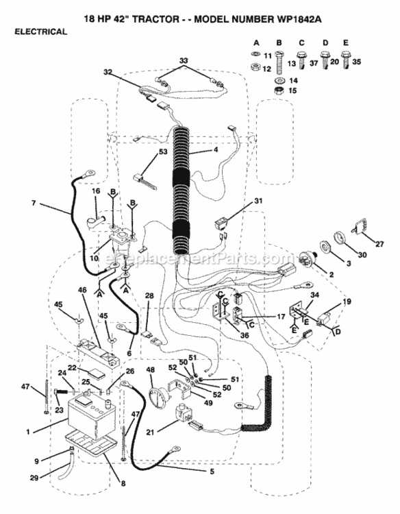 Page D Diagram and Parts List for WP1842A 1992 Husqvarna Lawn Tractor