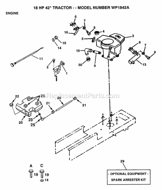 Page E Diagram and Parts List for WP1842A 1992 Husqvarna Lawn Tractor