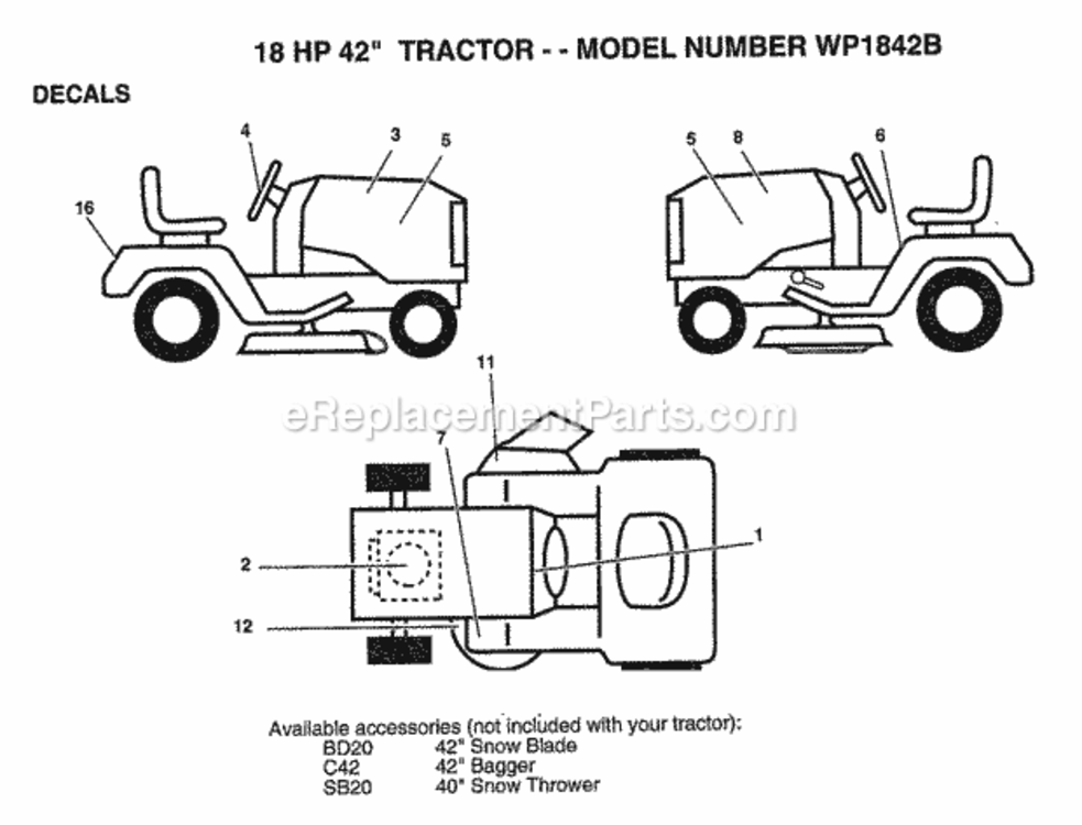 Page A Diagram and Parts List for WP1842B 1993 Husqvarna Lawn Tractor