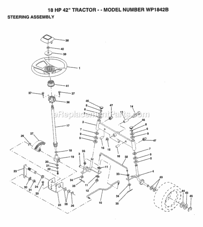 Page J Diagram and Parts List for WP1842B 1993 Husqvarna Lawn Tractor