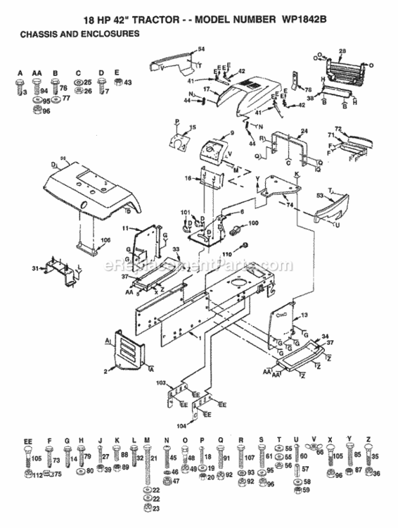 Page C Diagram and Parts List for WP1842B 1993 Husqvarna Lawn Tractor