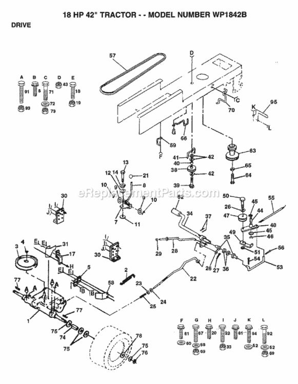 Page D Diagram and Parts List for WP1842B 1993 Husqvarna Lawn Tractor