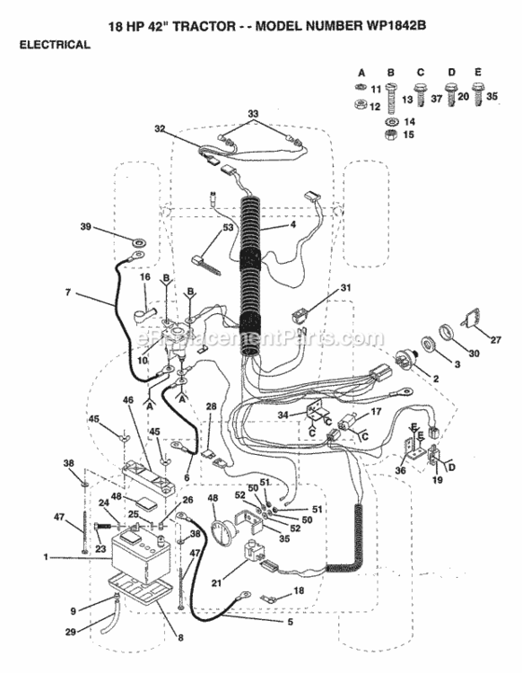 Page E Diagram and Parts List for WP1842B 1993 Husqvarna Lawn Tractor