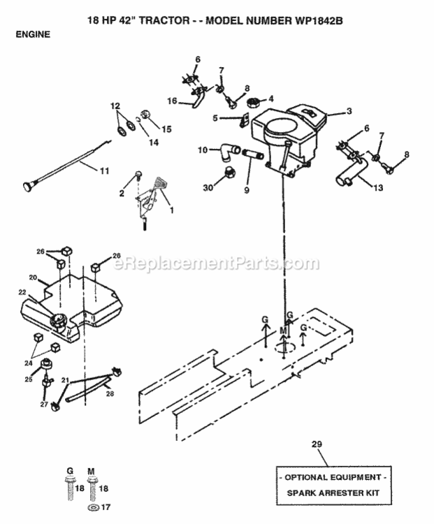 Page F Diagram and Parts List for WP1842B 1993 Husqvarna Lawn Tractor