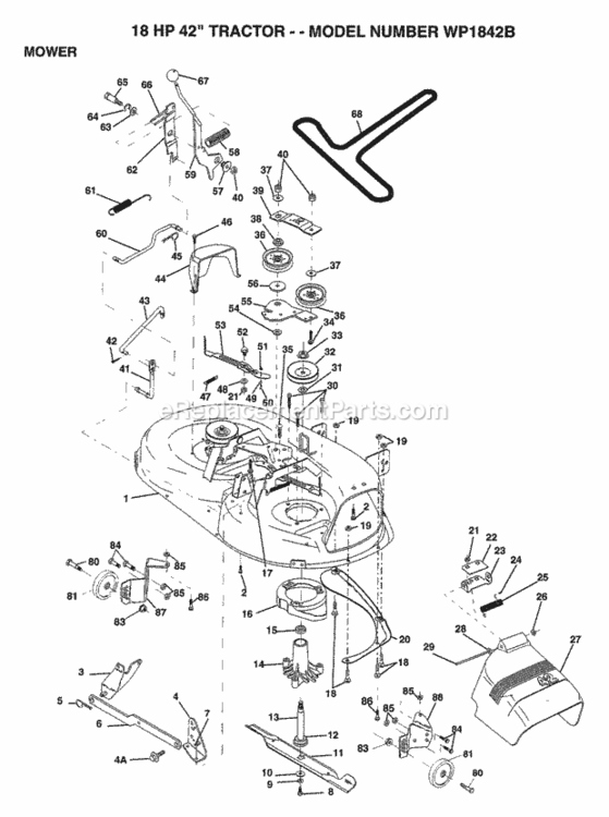 Page G Diagram and Parts List for WP1842B 1993 Husqvarna Lawn Tractor