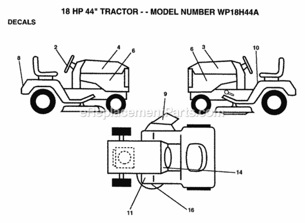 Page C Diagram and Parts List for WP18H44A 1992 Husqvarna Lawn Tractor