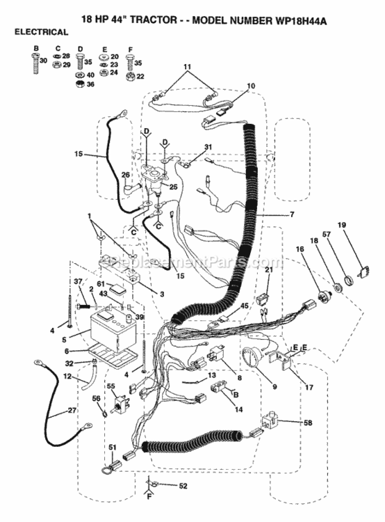 Page E Diagram and Parts List for WP18H44A 1992 Husqvarna Lawn Tractor