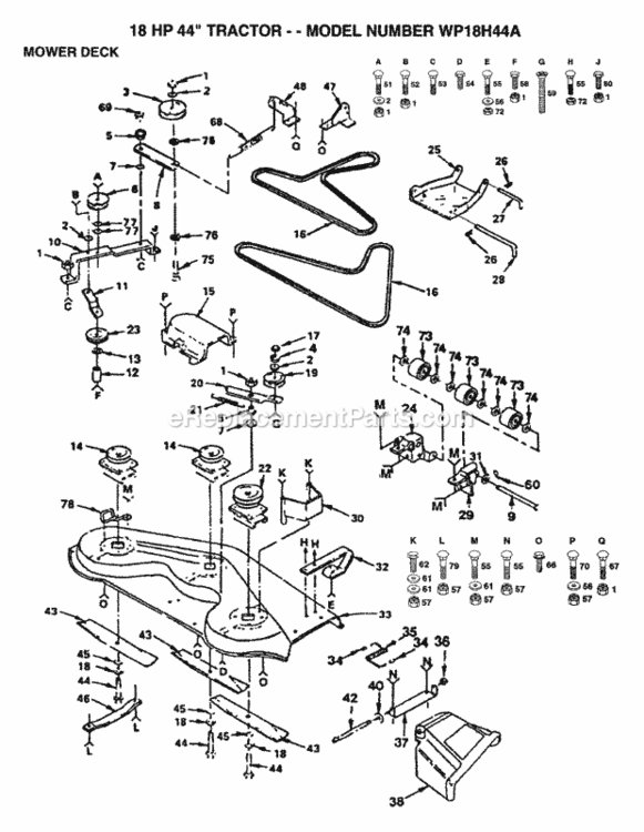 Page G Diagram and Parts List for WP18H44A 1992 Husqvarna Lawn Tractor