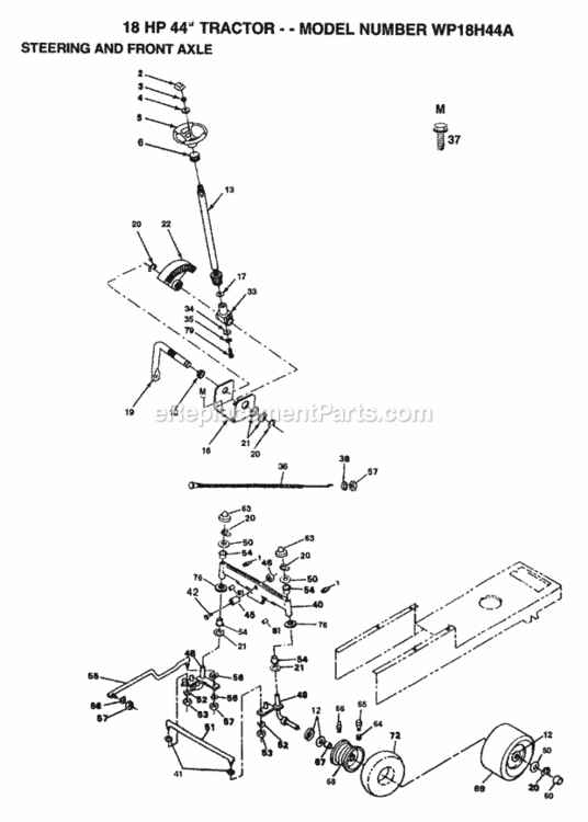 Page H Diagram and Parts List for WP18H44A 1992 Husqvarna Lawn Tractor
