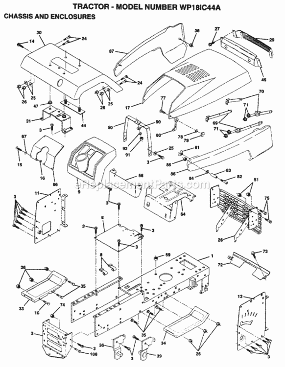 Page A Diagram and Parts List for WP18IC44A 1995 Husqvarna Lawn Tractor