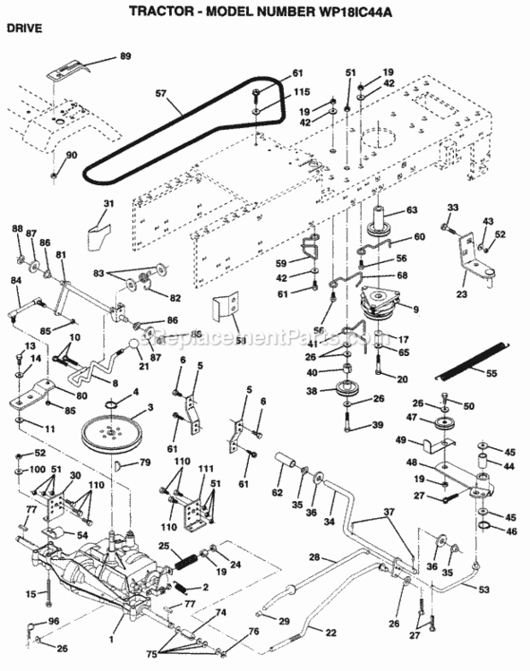 Page C Diagram and Parts List for WP18IC44A 1995 Husqvarna Lawn Tractor