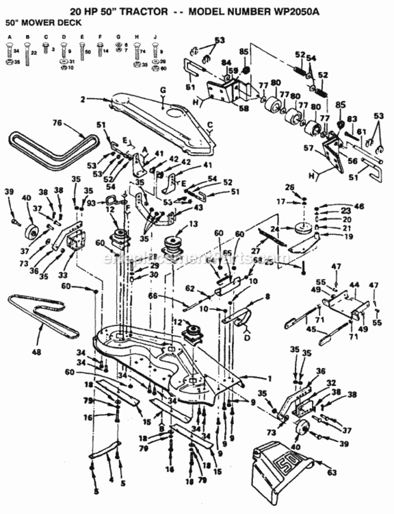 Page F Diagram and Parts List for WP2050A 1992 Husqvarna Lawn Tractor