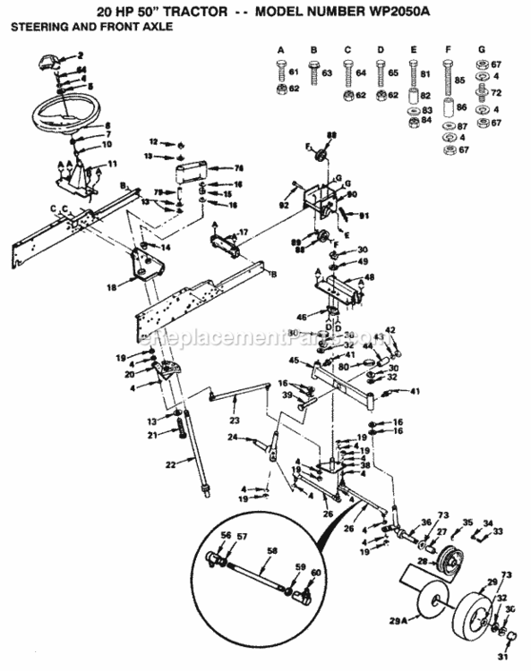 Page G Diagram and Parts List for WP2050A 1992 Husqvarna Lawn Tractor